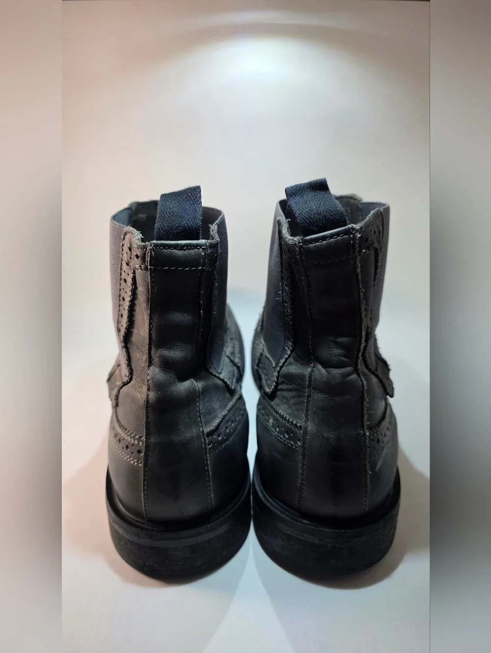All Saints Grey Military Patina Brogue Leather Chelsea Wingtip Slip On Boots 46